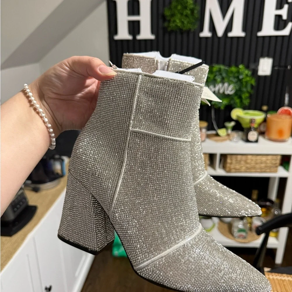 A New Day Sparkling Silver Ankle Boots